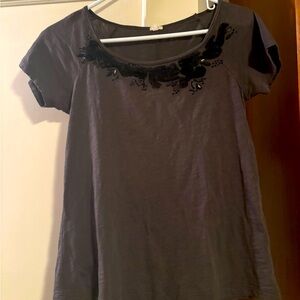 J Crew T shirt with fabric, bead and jewel trim